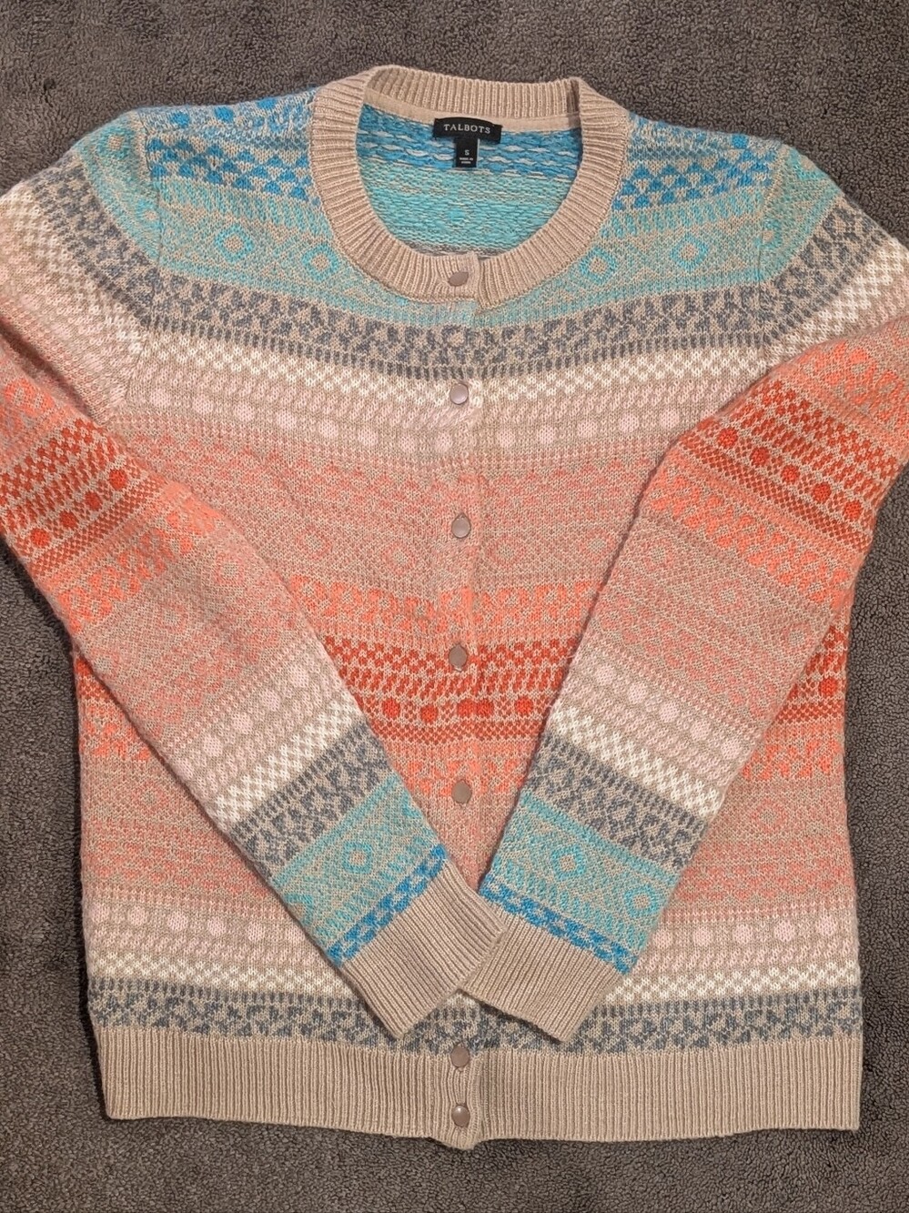 Talbots Fair Isle Cardigan Lambswool Mohair Blend Button Women Size Small